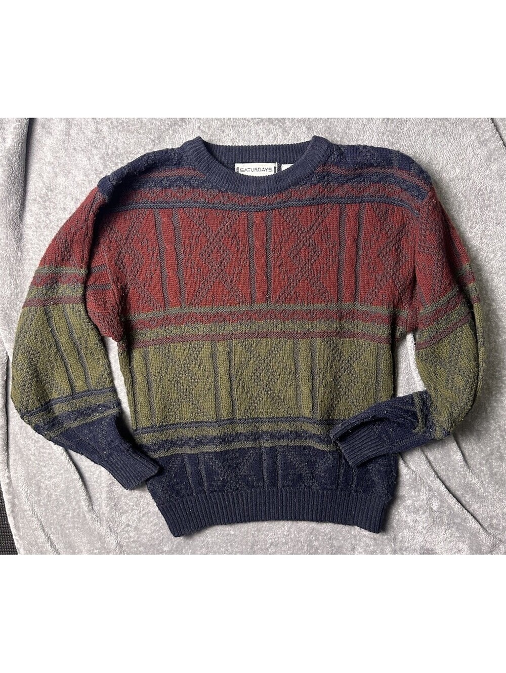 Vintage Saturdays Knit Sweater Mens M Made Korea Textured Grandpa 90s Acrylic